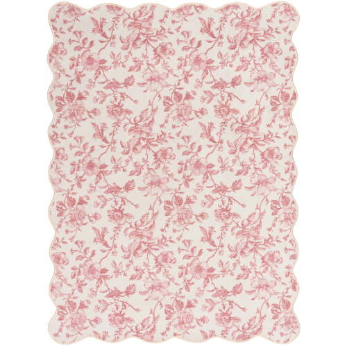Mainstays Pink Floral Faux Fur Scalloped Indoor Area Rug, 4 ft x 5 ft 6 in