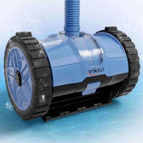 VINGLI Automatic Suction-Side Pool Vacuum Cleaner, Powerful Wall-Climbing Sweeper for Inground Pools, Includes 39.6ft Tangle-Free Hose (Blue&Gray)