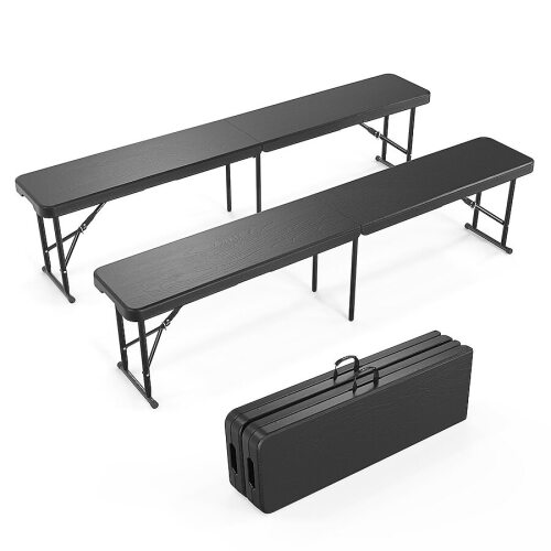 VINGLI 2-pcs 6-feet Black Plastic Folding Bench for Outdoor Multipurpose Entertaining Activities