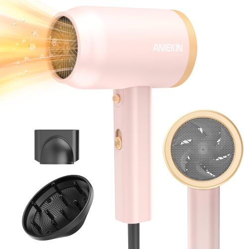 ANIEKIN Hair Dryer, 1875 Watt Fast Drying Blow Dryer with Diffuser and Concentrator, Compact Lightweight Hair Dryer for Women and Men
