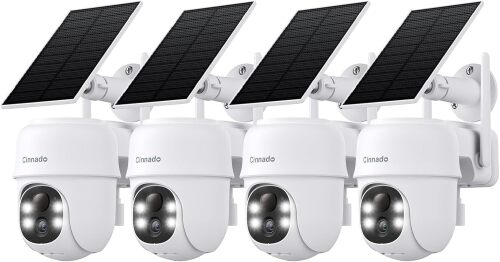 Cinnado 2K Outdoor Cameras for Home Security Solar Powered White B6 4 Pack
