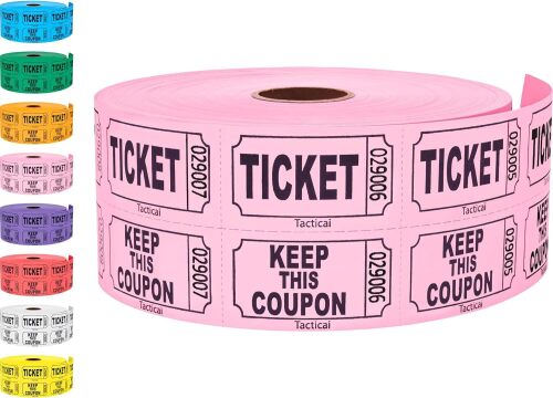 Tacticai 1000 Raffle Tickets, 50/50 Double Roll, Pink