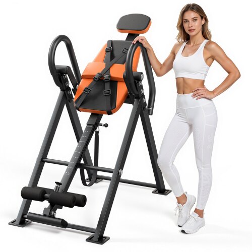Inversion Table, 300 lbs Capacity Heavy Duty Back Inverter Stretcher, Inverted Table with Dual-Roller Locking, Decompression Tables for Shoulders, Neck, Back, Multi-Angle Adjustable Tether Strap