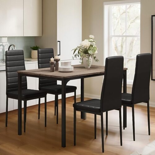 Lofka Dining Table Set for 4 - Dining Table and Chair 1 Table and 4 PU Leather Chairs for Small Spaces - Gray Transitional Style