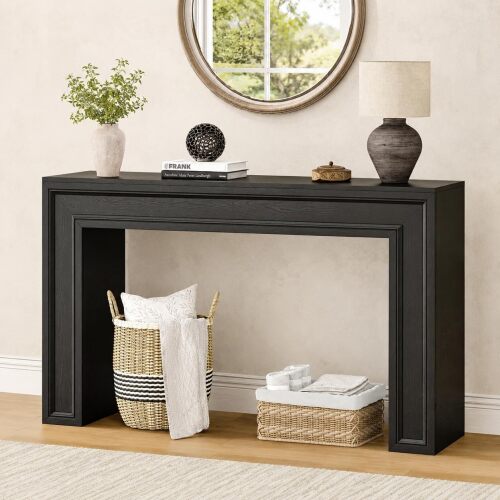 Rresyet 55 Inch Behind Sofa Console Table for Hallway Living Room, Black Farmhouse Style, Sturdy Frame, Spacious Tabletop, Suitable for Entrance, Hallway and Living Room