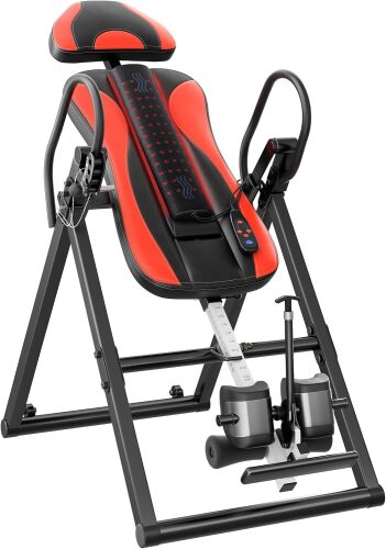 YOLEO Gravity Inversion Table for Back Pain Relief 2026 New Inversion Table Back Stretcher Machine w/ Heat and Massage Lumbar pad, Reversible Ankle Holders, 300 lbs, Easy to Assemble