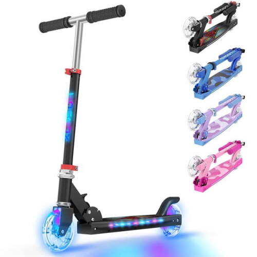 TONBUX Scooters for Kids 5-12, Kids Scooter with Cool Light Up Stem, Wheels, and Deck, 4 Level Adjustable Height Kick Scooter, Foldable and Lightweig