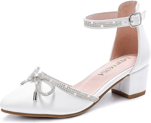 LAURMOSA Girls Sandals Closed Toe High Heels Pointed Toe Ankle Strap Pumps