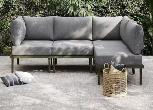 AURA OUTDOOR 4-Piece Metal Outdoor Sectional Sofa Set Patio Furniture Set with 6 in. Olefin Cushion, Green