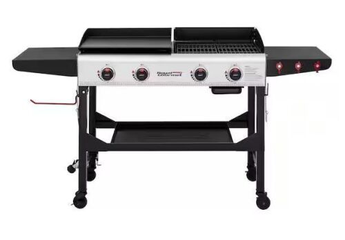 Royal Gourmet 4-Burner 48,000 BTU Portable Flat Top Gas Grill and Griddle Combo Grill in Black with Folding Legs
