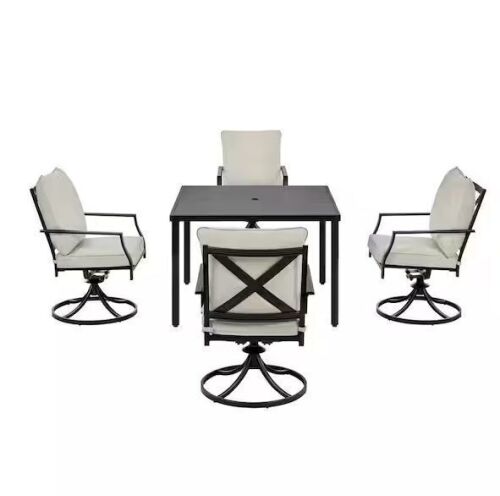 Hampton Bay Cookson Black Metal Outdoor Chairs with Cushion Guard Putty Beige Cushion, Set of 4 - No Table