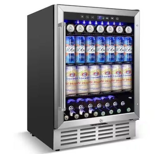23.4 in. Single Zone 180-Cans Beverage Cooler With 3 Removable Shelves, Built-in Blue Light - Dented