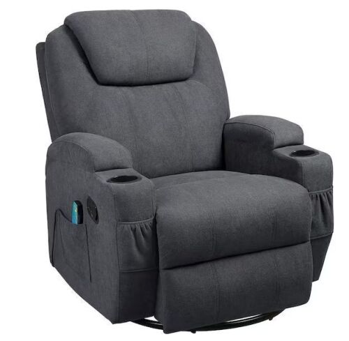 LACOO Big and Tall Smoke Gray Recliner Swivel and Rocking Chair with Power Massage Function