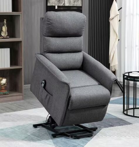 Gray Linen Standard Power Lift Assist Recliner with Remote Control and Side Pockets