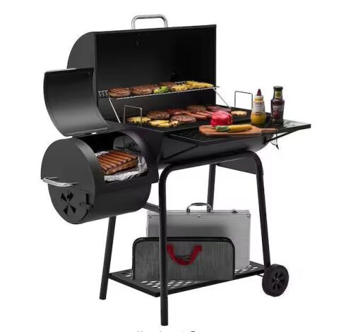 Royal Gourmet 28 in. Barrel Charcoal Grill with Offset Smoker in Black