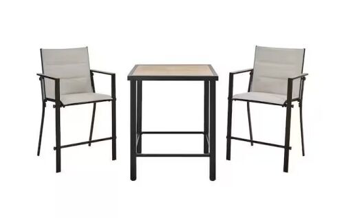 StyleWell Longview 3-Piece Metal Outdoor Counter Height Dining Set With Padded Sling