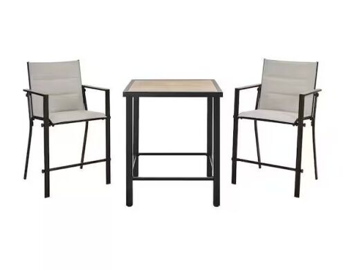 StyleWell Longview 3-Piece Metal Outdoor Counter Height Dining Set With Padded Sling