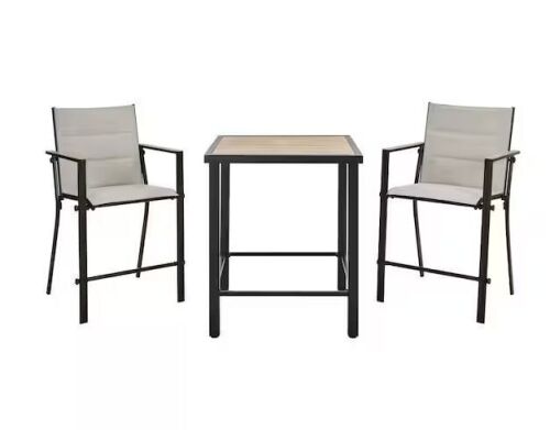 StyleWell Longview 3-Piece Metal Outdoor Counter Height Dining Set With Padded Sling