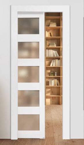 VEVOR Sliding Pocket Door, 30" x 80", 5-Lite Frosted Glass Single Sliding Door with Hardware Kit