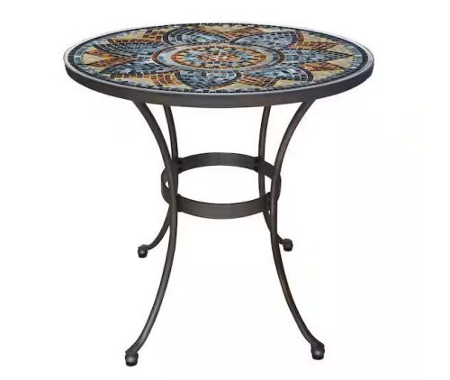 StyleWell Mix and Match 28 in. Metal and Glass Mosaic Patio Bistro Table