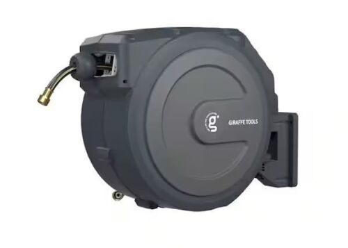Giraffe Tools Garden Retractable Hose Reel-1/2 in. to 100 ft. Wall Mounted, Dark Grey