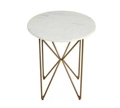 Home Decorators Collection Round Accent Table With Gold Finish Wire Base and Natural Marble Top - Crack in Top