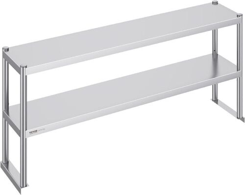 VEVOR Stainless Steel Overshelf, 12 x 60 Inch Double Deck Height Adjustable Prep Work Table for Kitchen, Restaurant and Workshop