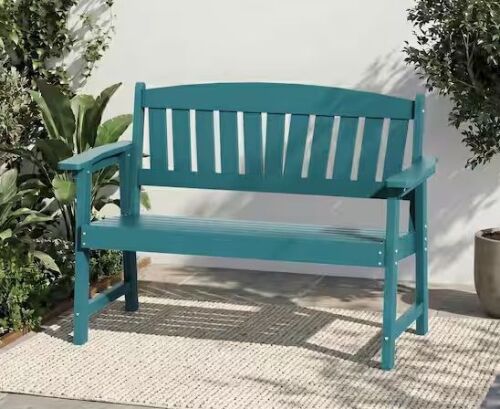 50.4 in. HIPS Outdoor Patio Plastic Bench in Lake Blue with 700 lbs. Capacity