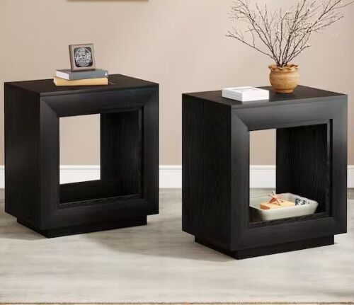 BYBLIGHT Kerlin 23.62 in. Black Rectangular Wood End Table, 2-piece