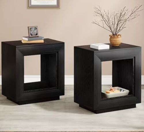 BYBLIGHT Kerlin 23.62 in. Black Rectangular Wood End Table, 2-piece