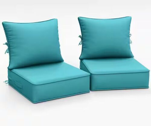 24 x 24 x 6.5 in. Outdoor Waterproof Deep Seat Cushion with Removable Cover, 2 -Pack, Lake