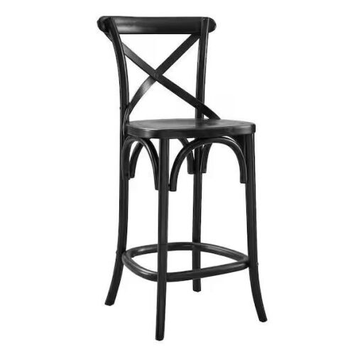 MODWAY Gear 39.5 in. ELM Wood Counter Bar Stool in Black