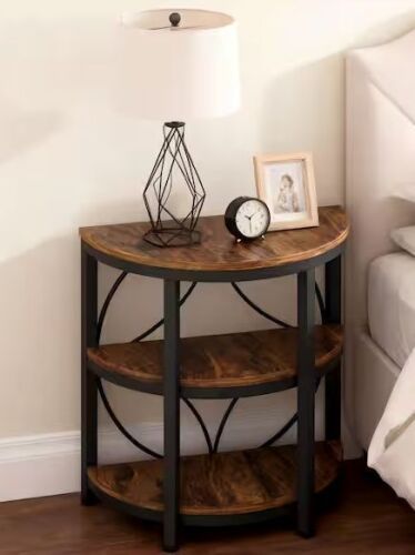 26 in. H 3-Tier Brown Wood Half Round End Table with Metal Frame