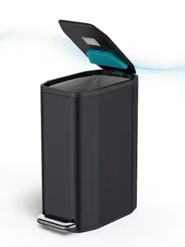 13.2 Gal. Matte Black Slim Step-On Stainless Steel Kitchen Trash Can with Odor Control Protection and Slow Close Lid