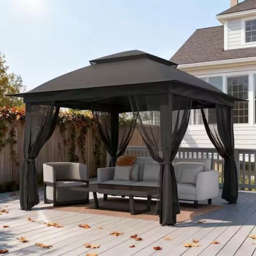 11 ft. x 11 ft. Pro Series Outdoor Instant Canopy Shelter Tent with Mosquito Netting Metal Frame Storage Bag, Black