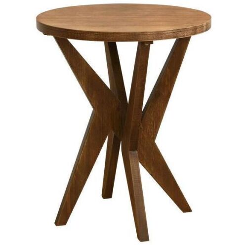 Ahokua Modern 20 in. Brown Round Smooth Top Solid Wood Coffee Table with Crossed Legs