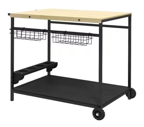 Outsunny Outdoor Patio Rolling Serving Cart with Wheels Side Handle 2 Baskets 4 Wine Holders