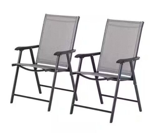 Outsunny Grey 2-Piece Chic Design Metal Outdoor Patio Chair Set with Grey Seat