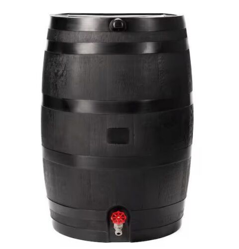 RTS Home Accents 50 Gal. Rain Barrel in Black with Plastic Spigot
