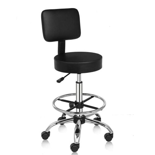 OmySalon Adjustable Thick Seat Cushion Rolling Stool with Back Support & Footrest