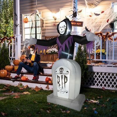 VINGLI 6FT Yard stake Lighted Death and Grave Halloween Inflatable with Built-in LED Lights