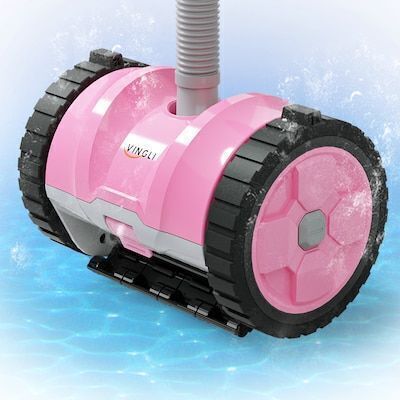 VINGLI Automatic Suction Side Pool Cleaner for Inground Pools 40ft Hose Vacuum with Powerful Wall Climbing (Pink and Gray)