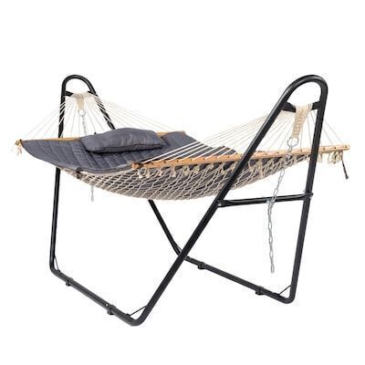 124 in. Outdoor Gray Hammock Set with Stand and Pillow