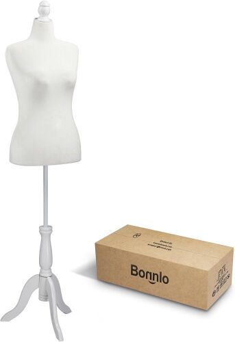 Bonnlo Female Dress Form with Wooden Tripod Base Stand (White, 10-12)