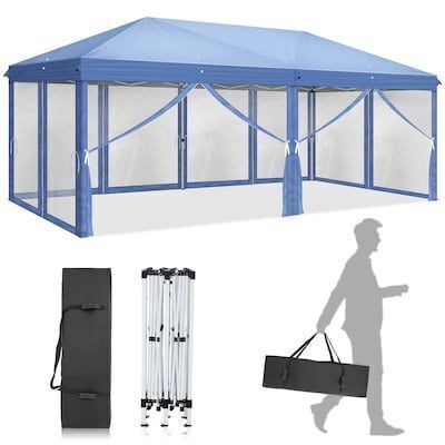VINGLI 10 x 20FT Pop Up Canopy with Netting Sidewalls and Carry Bag