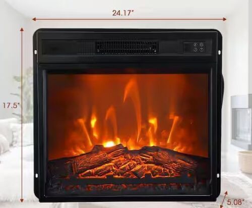 24 in. Electric Fireplace Inserts in Black with Remote Control and Over-heating Protection