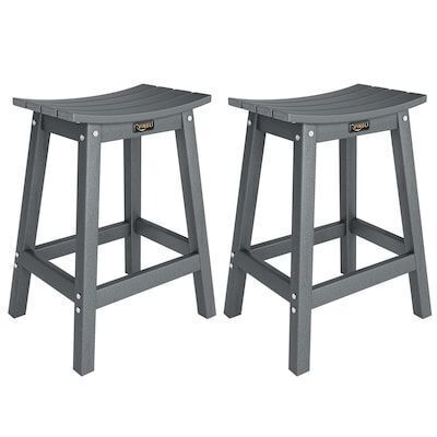VINGLI 24-in 2-Pcs HDPE Weather-Resistant Patio Bar Stools Grey