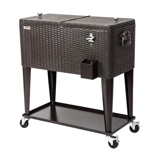 80 Quart Portable Outdoor Patio Rolling Cooler Cart
