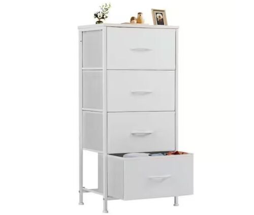 Classical White 4 Drawer 11.8 in. Wide Chest of Drawers with Wood Top Fabric Bins