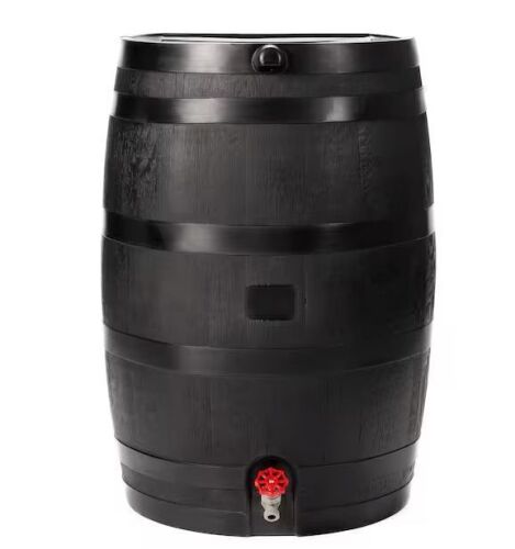 RTS Home Accents 50 Gal. Rain Barrel in Black with Plastic Spigot